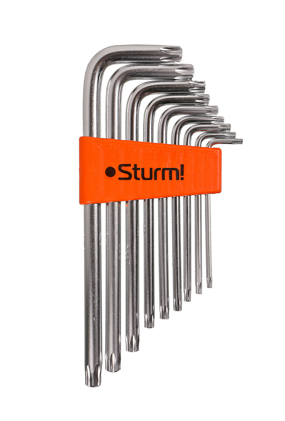 Набор ключей TORX Cr-V 9шт., T9-T50, длинные, ПЛАСТИКОВЫЙ КЕЙС Sturm!
