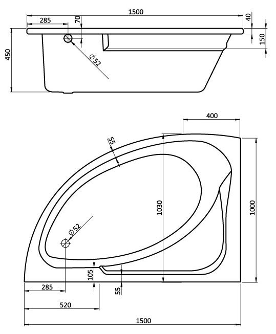 Чаша ванны SANTEK Гоа 150*100 см 1WH112032
