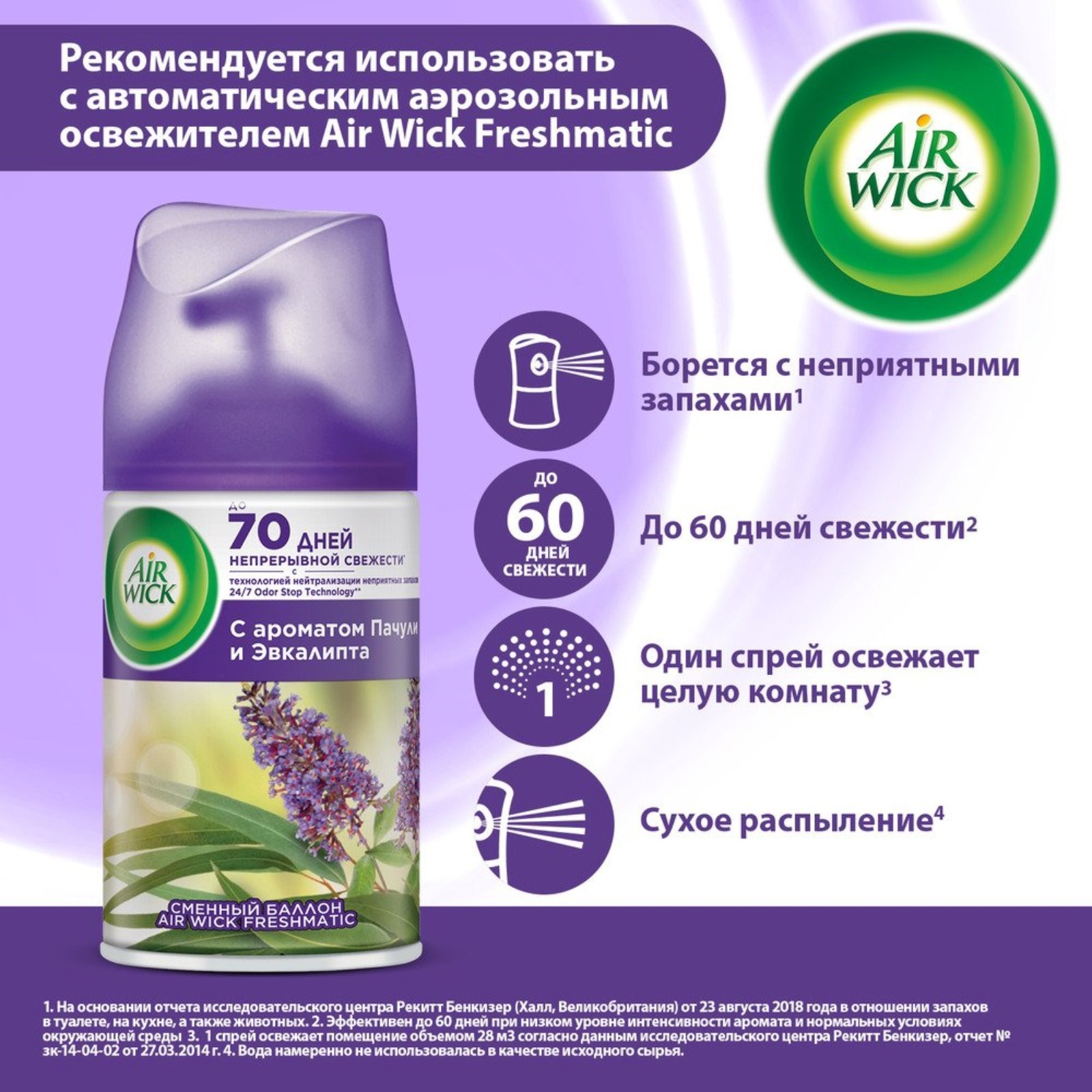 Освежитель воздуха AIRWICK (АИРВИК)(запаска) Пьюр Пачули и Эвкалипта, 250 мл