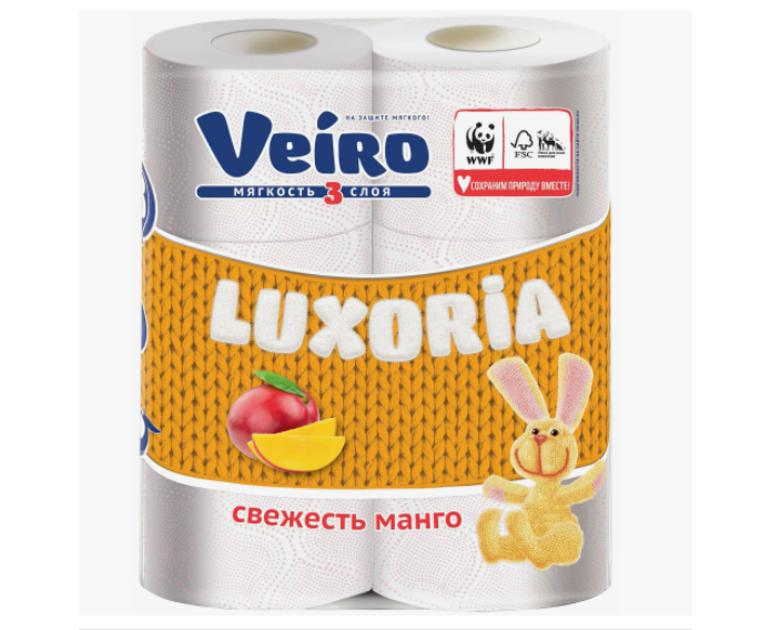 Бумага туалетная Veiro Luxoria 6рул.3х-сл. Оранж, Манго