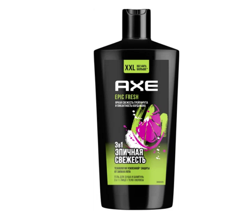 AXE Гель для душа и шампунь Грейпрут и кардамон 3в1 EPIC FRESH 610 мл