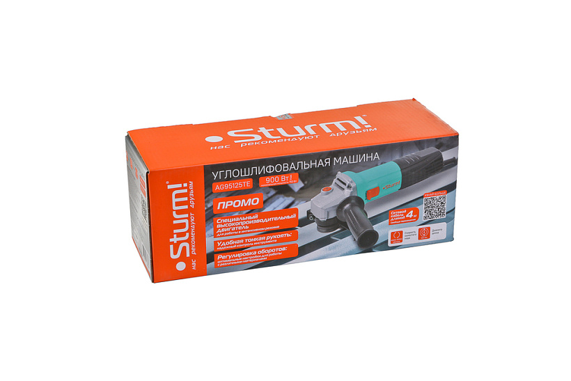 УШМ Sturm!, 125мм, 900Вт, рег обор, 5 ДИСКОВ, mod T