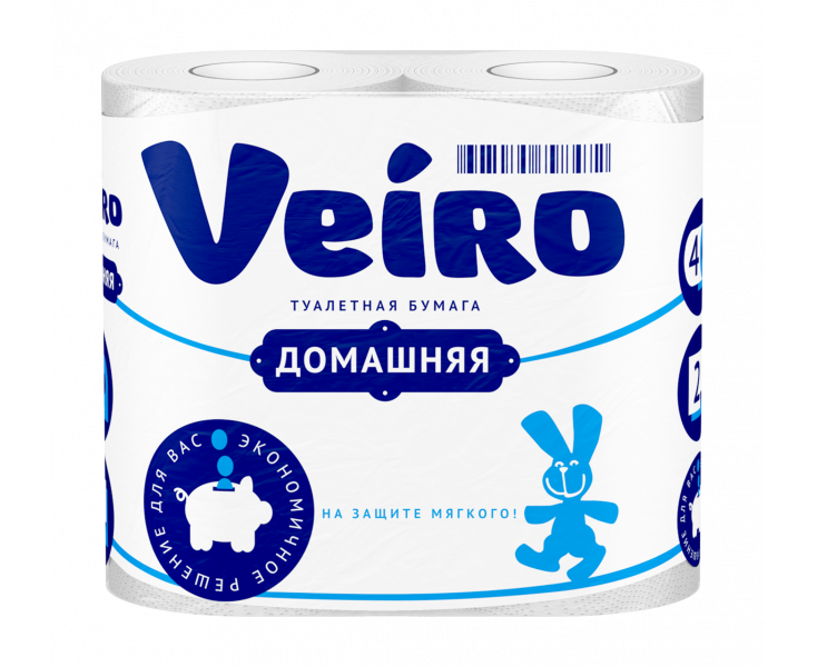 Бумага туал.Veiro 4рул. 2х-сл.Домашняя белая 15м.120 отрывов 