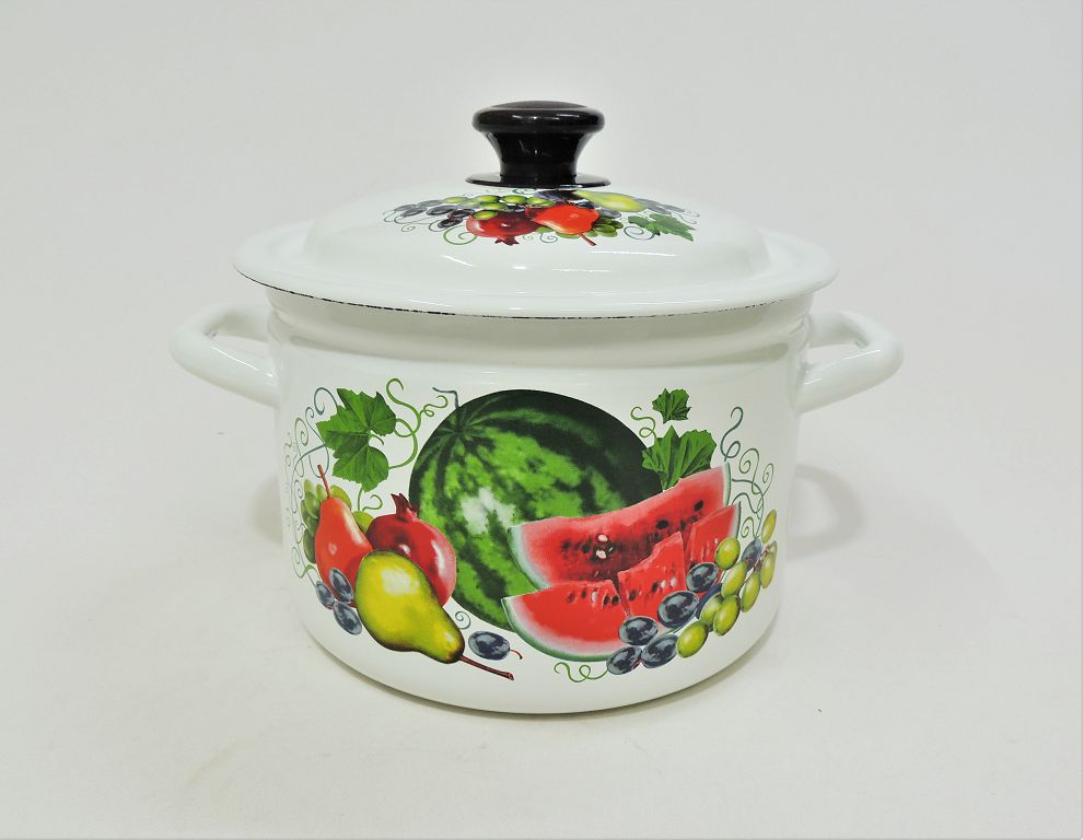 Кастрюля эмаль КМК Восточные дары, 3 л, с эмаль крышкой, с декором, цилиндр., белый 
