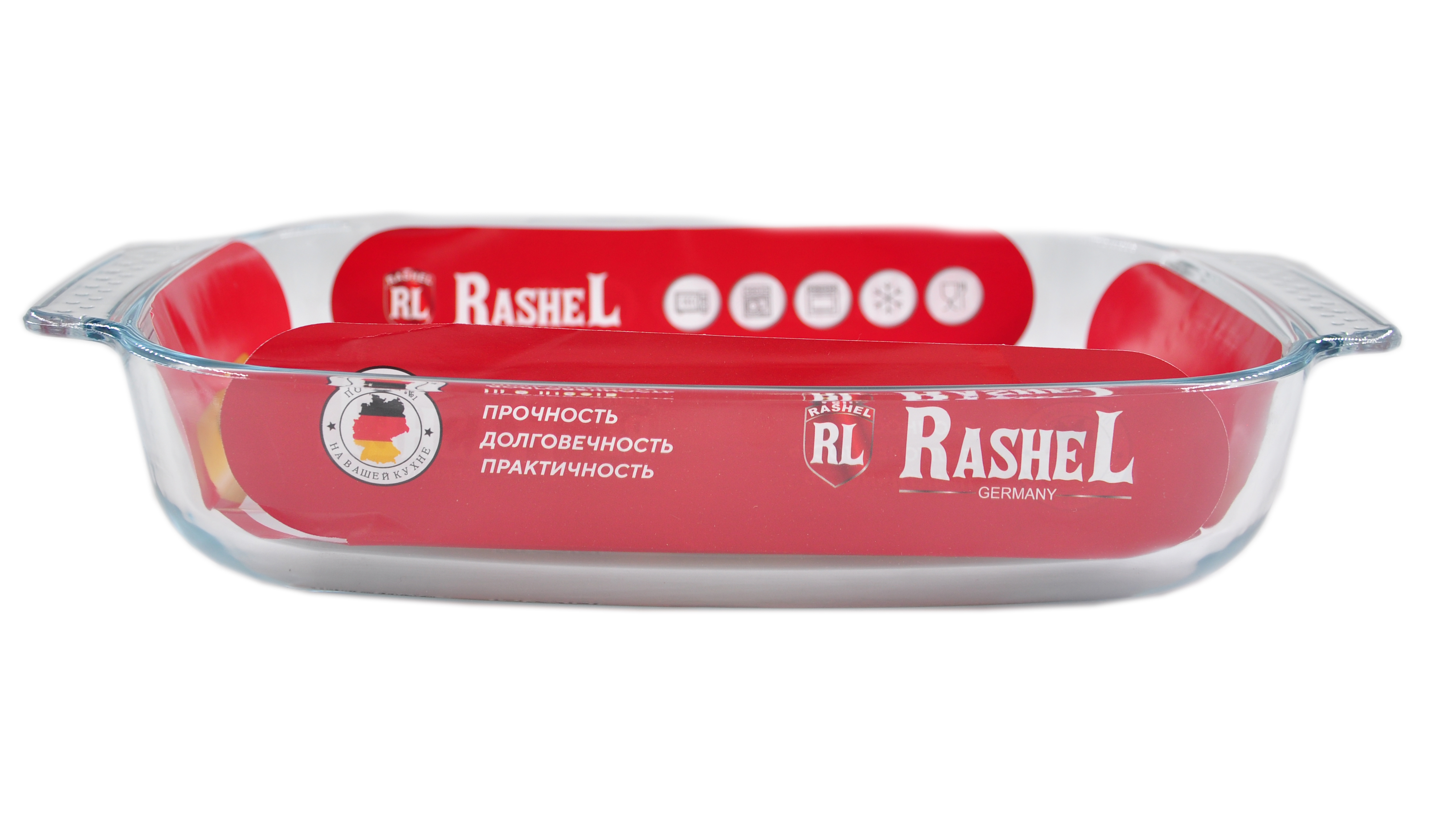 Форма для запекания Rashel R-1/2700 прямоугольная с ручками, 35*23*6 см, стекло жаропрочное, 2,7 л