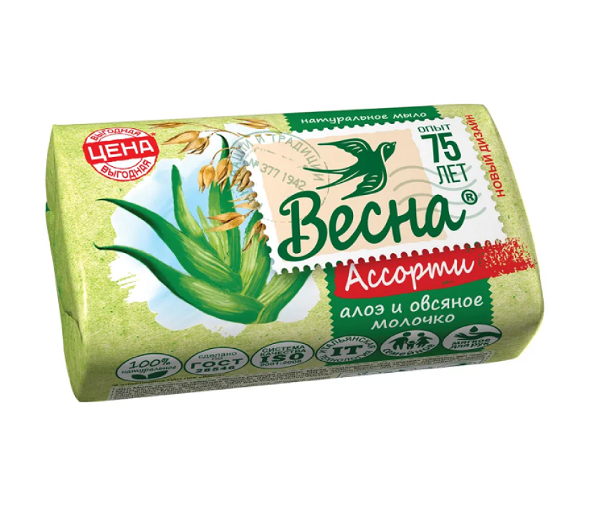 Мыло ВЕСНА Ассорти Алоэ и овсяное молочко, 90 г