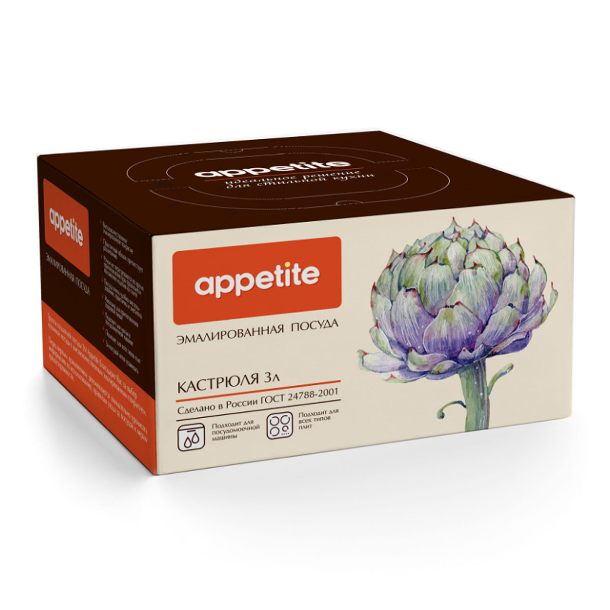 Кастрюля эмалированная 3л Peonies цил TM Appetite
