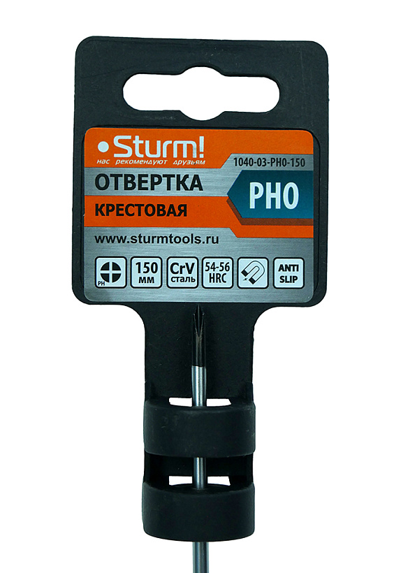 Отвертка крестовая РН0х150мм эргономическая рукоятка,магнитный наконечник,Sturm!