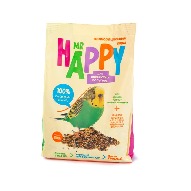 Корм MR HAPPY сухой для волнистых попугаев, 900 г