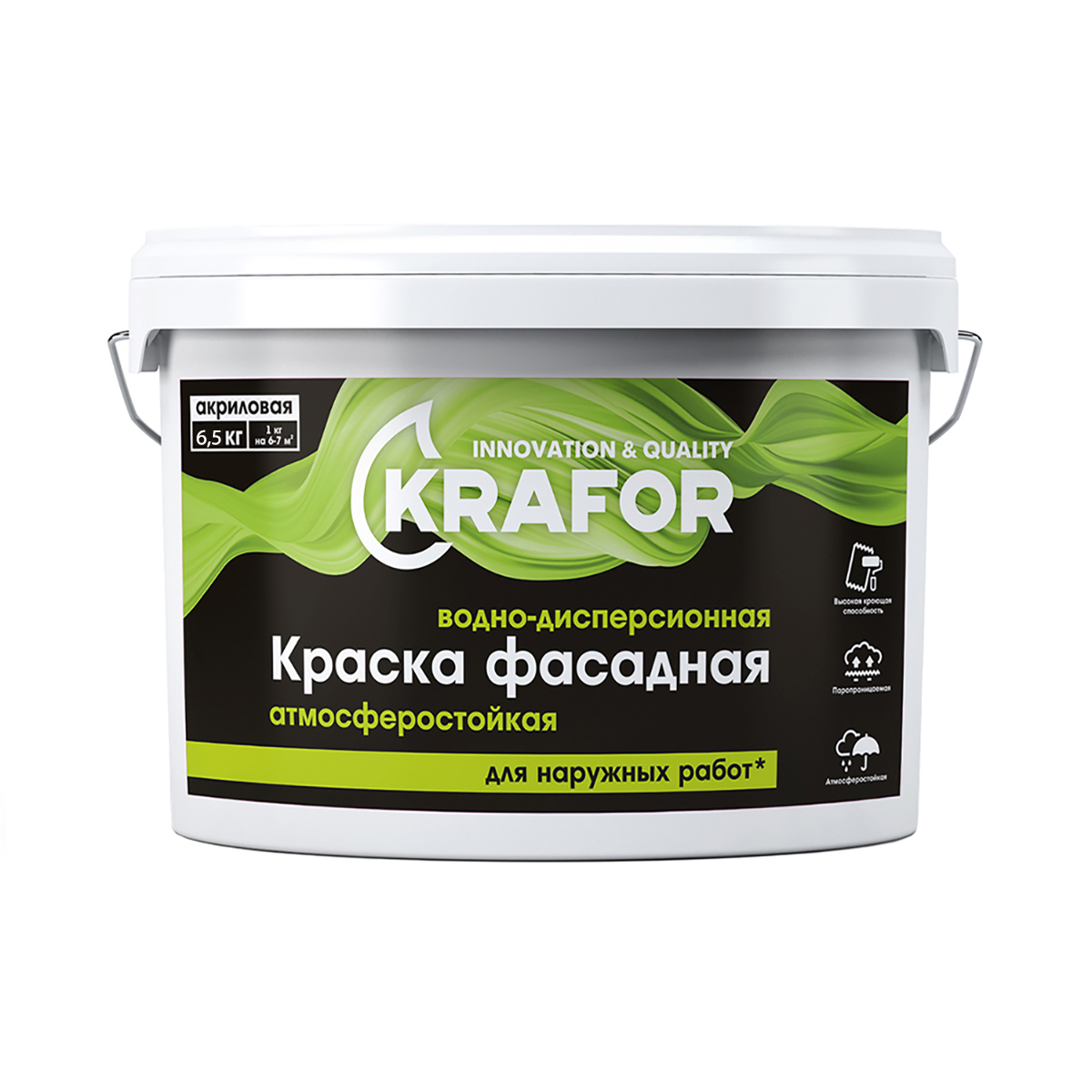 Краска водно-дисперсионная фасадная Krafor, 6,5 кг, белая
