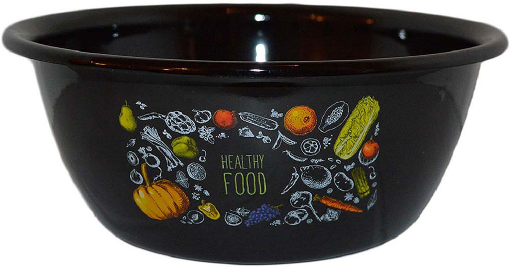 Миска эмалированная APPETITE Healthy food, 1,5 л, чёрная, с декором
