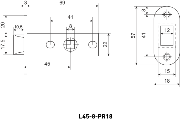 Защёлка врезная АЛЛЮР АРТ L45-8-PR18 AB, цвет — старичная бронза, толщина планки — 18 мм, без ручек