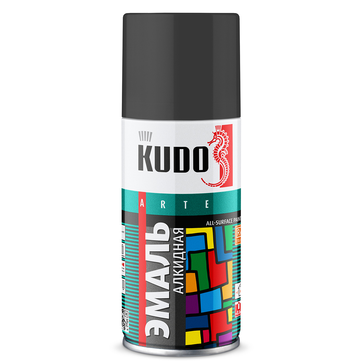 Аэрозольная алкидная краска Kudo KU-1102.1, матовая, 210 мл, RAL 9005, черная