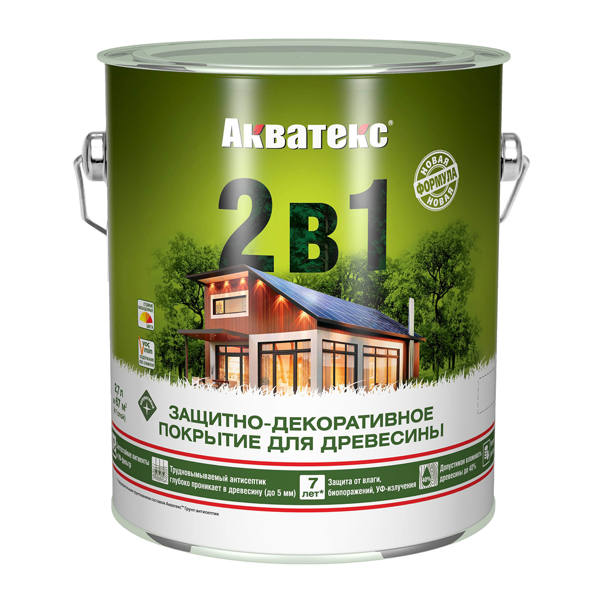 Защитно-декоративное покрытие для дерева Акватекс 2 в 1, полуматовое, 2,7 л, тик