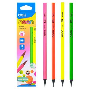 Карандаш пласт. без ластика НВ DELI EU54700-1 Neon заточ. 3-гран. корп.