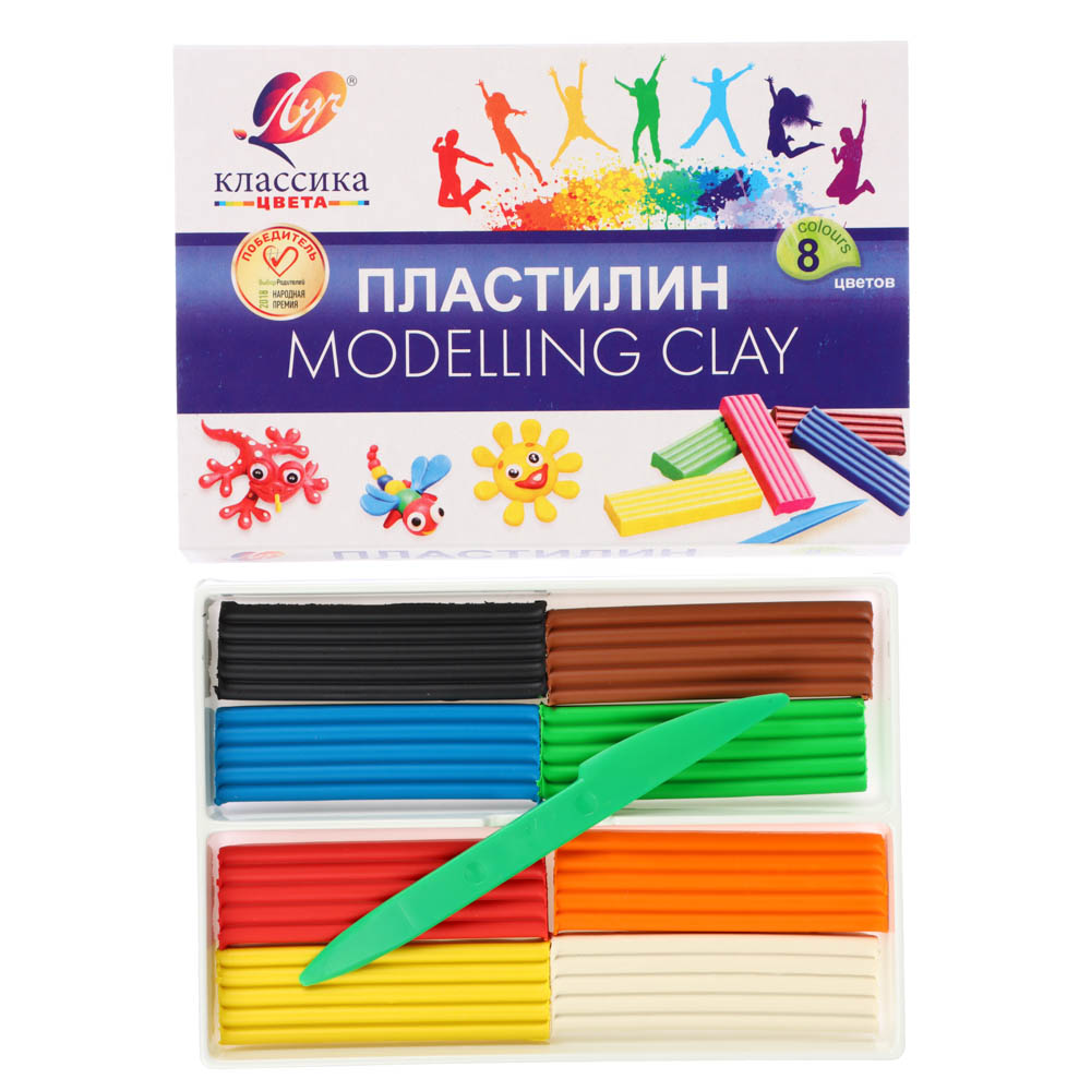 Пластилин "Классика" ЛУЧ, 8 цветов, 160 грамм, со стеком, в картонной коробке