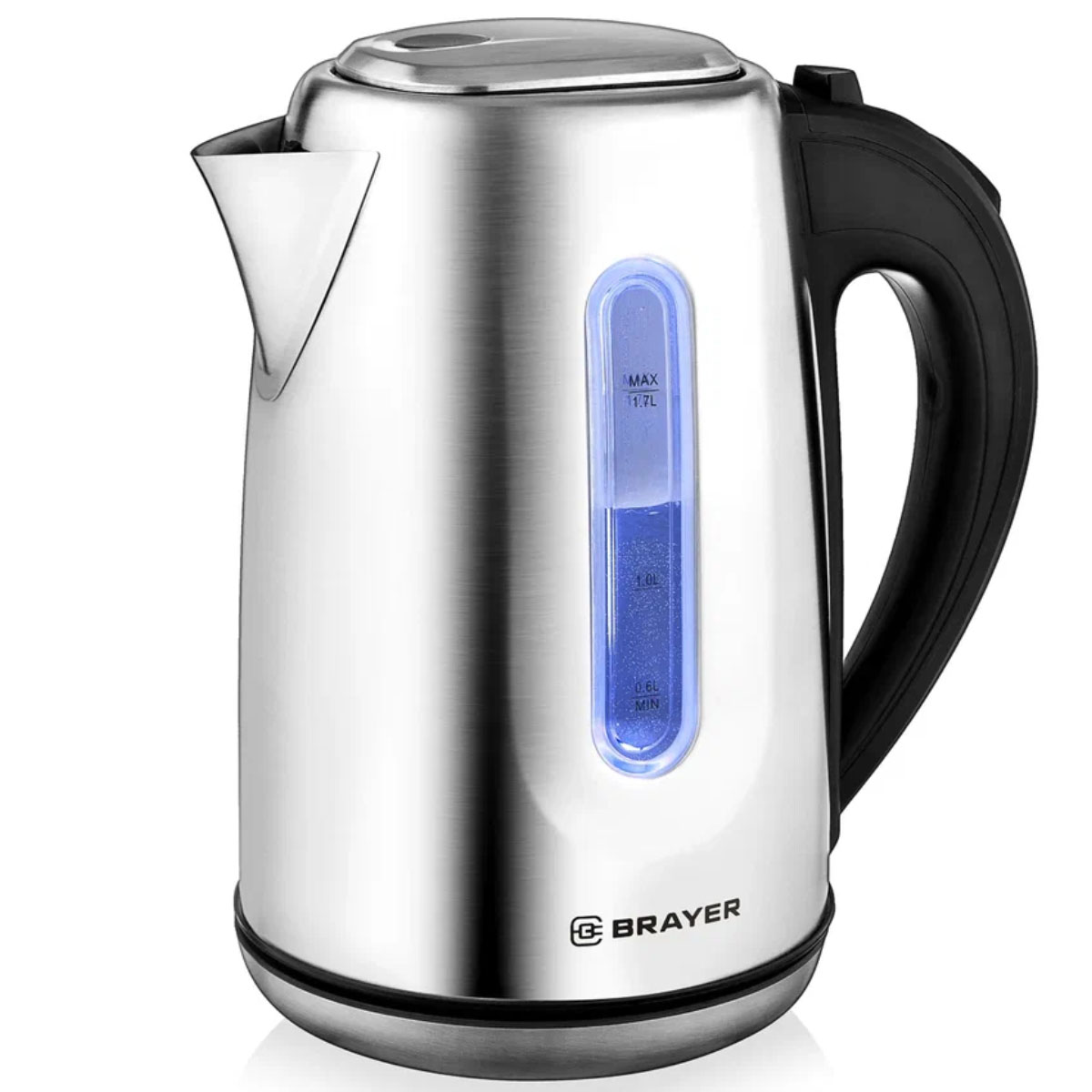 Чайник электрический BRAYER 1,7л. 2200Вт, нерж.сталь, индикатор уровня воды, автоотключение