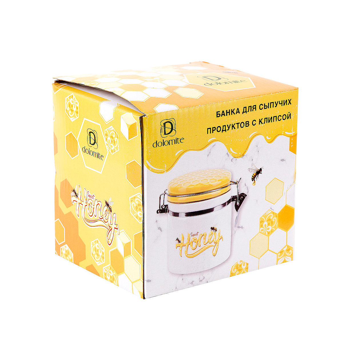 Банка для сыпучих продуктов Dolomite Honey, с клипсой, 480 мл, 14,5 x 10 x 12 см