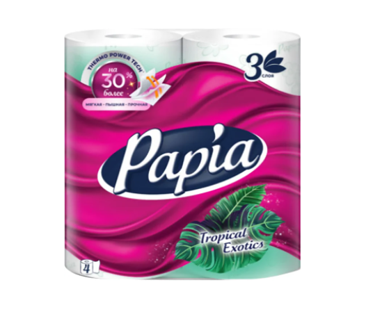 Бумага туалетная Papia  4 рул.3-х.сл Тропическая экзотика белая с рисунком *14