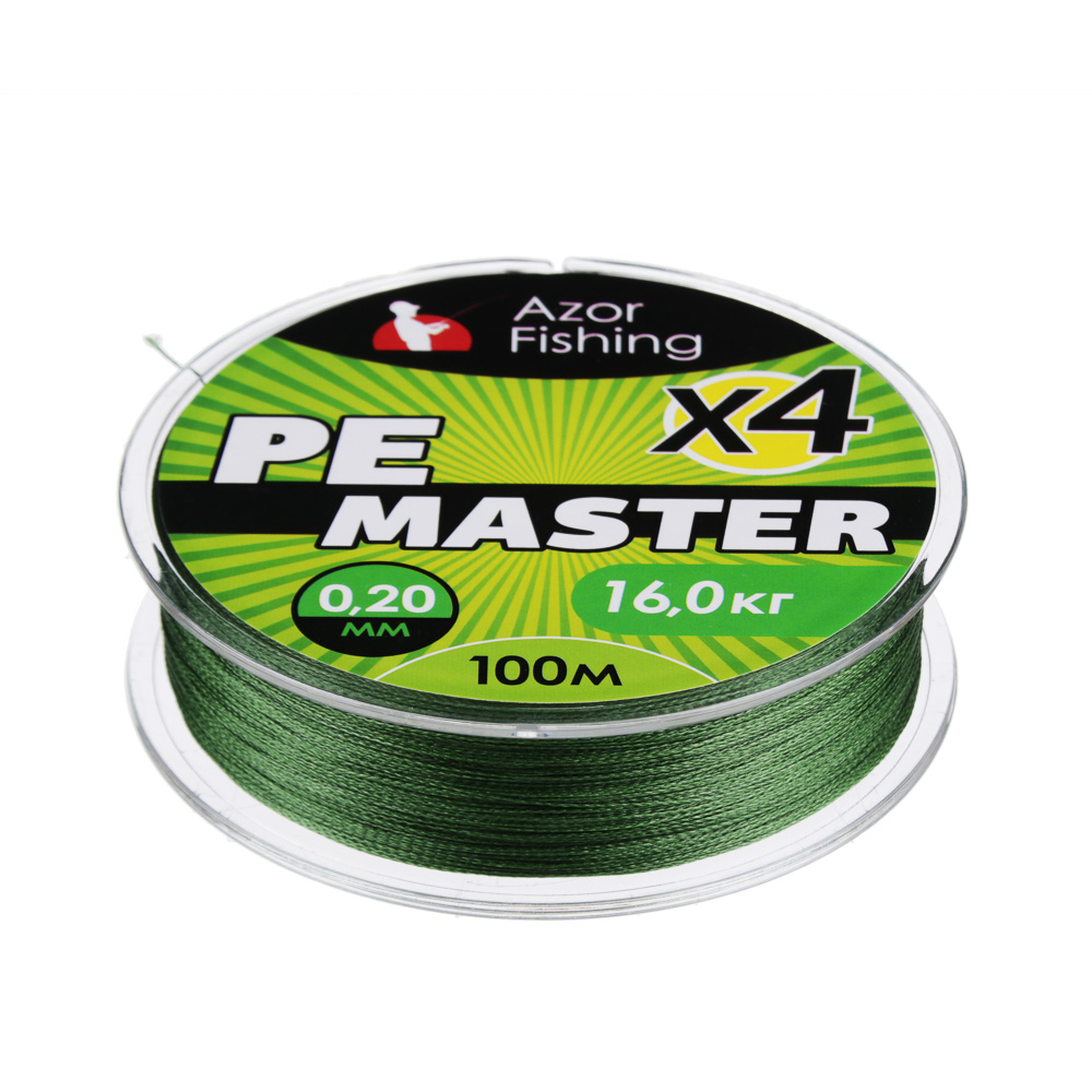 AZOR FISHING Леска плетеная, PE Мастер, 100м, 0,20мм, 16,0кг, зеленая