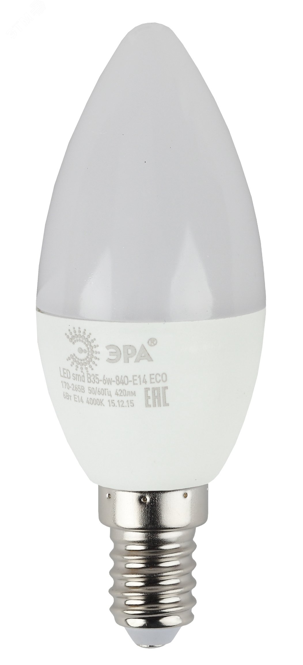 Лампа светодиодная ECO LED B35-6W-840-E14 (диод, свеча, 6Вт, нейтр, E14 (10/100/3500)