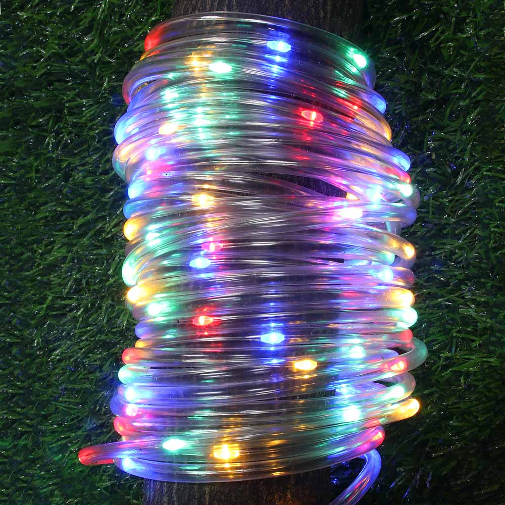 Гирлянда-шнур на солнечной батарее, 10м INBLOOM 100LED, мульти, 8 реж, ПВХ прозрач., 1.2V AA 600mAh