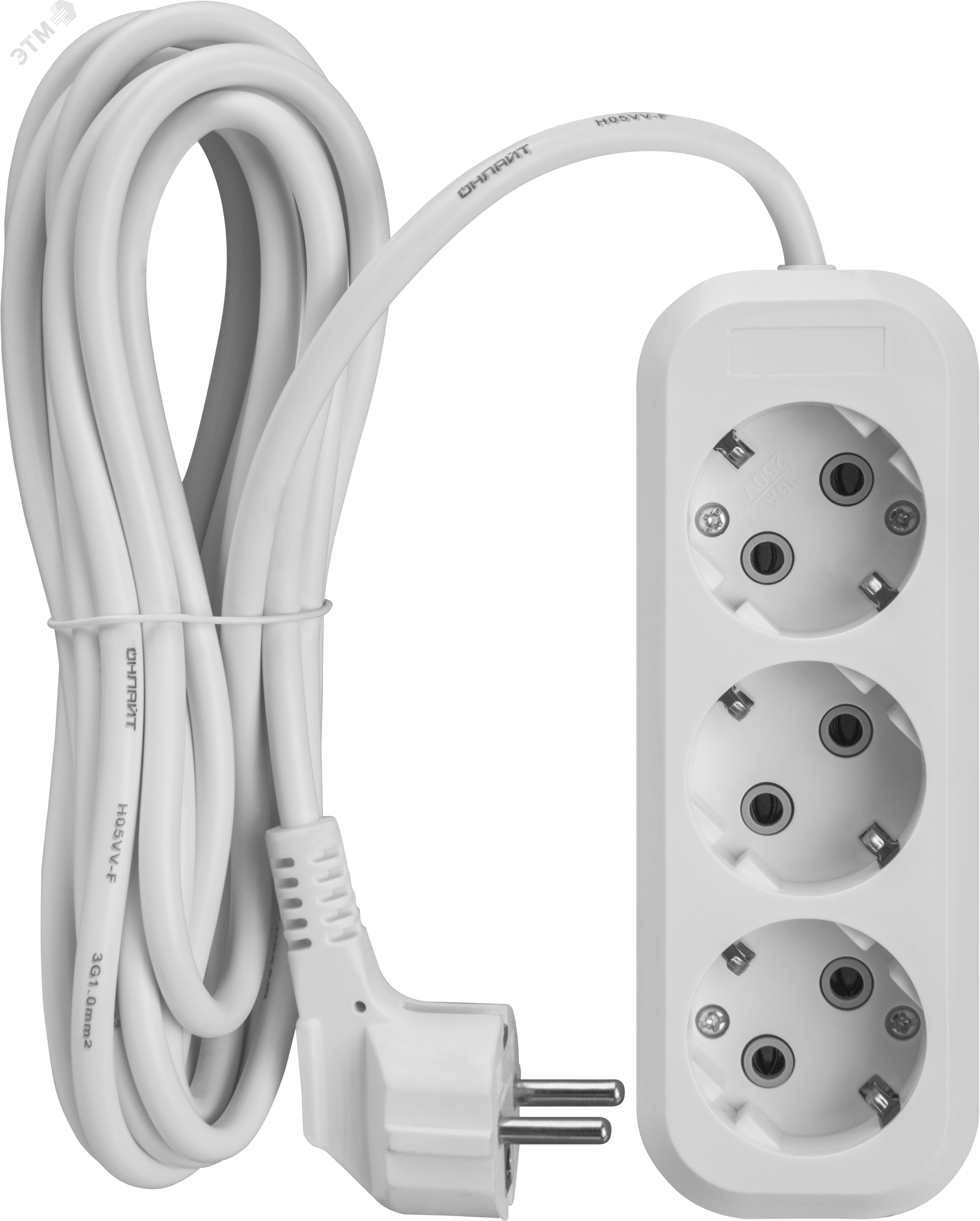 Удлинитель бытовой OPE-S-03-300-E-3x1 с заземлением 3 розетки 3м ПВС 3х1 3500Вт ОНЛАЙТ