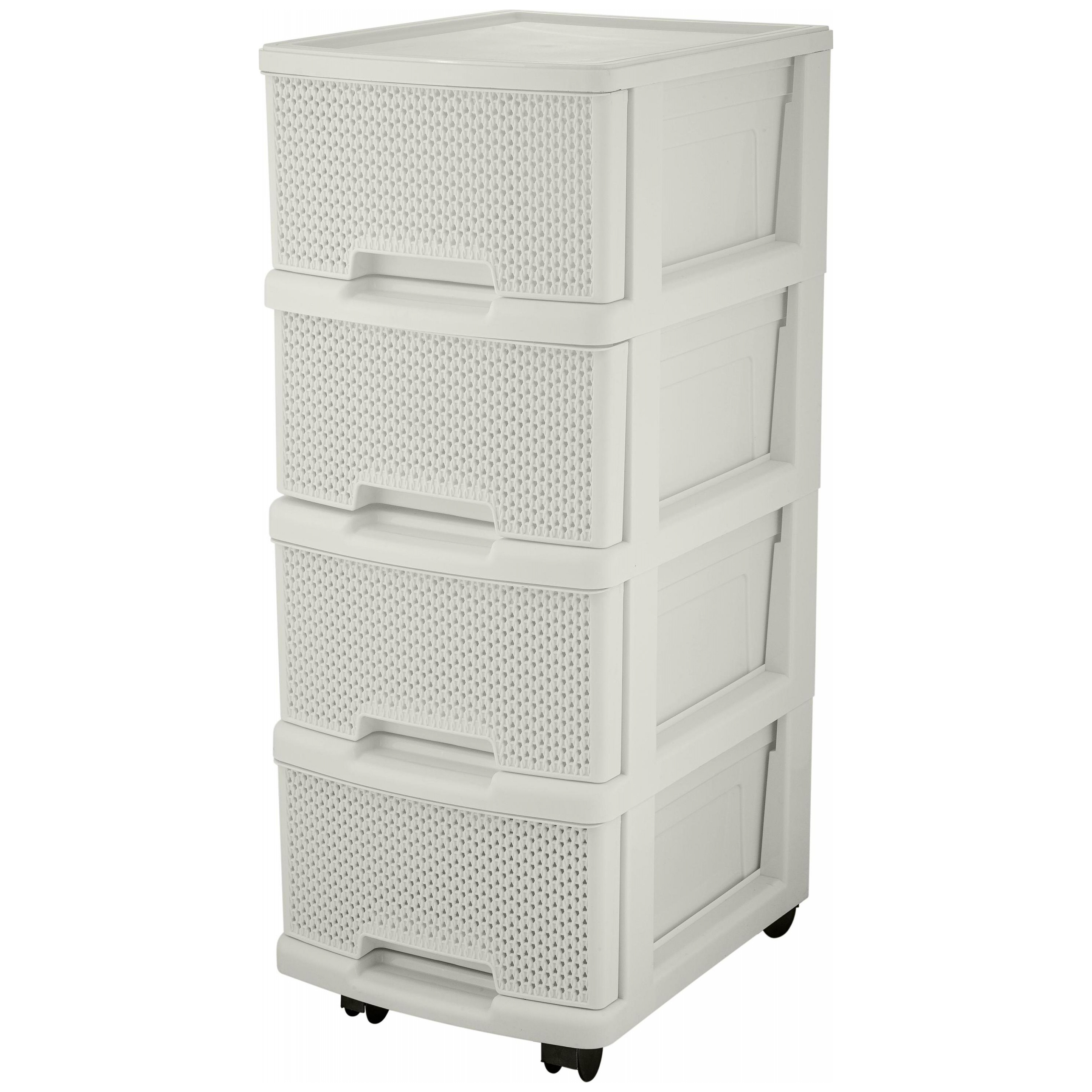Комод Keeplex Ajur, с ящиками на колесиках, четырехсекционный компакт, 37х30х73 см, белое облако