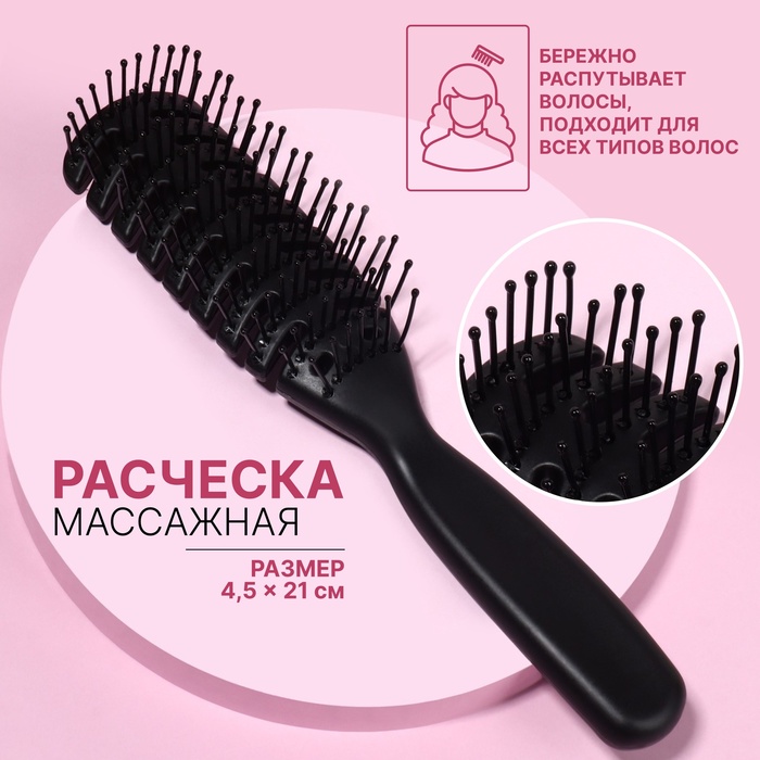 Расчёска массажная №2 прямоуг вентилир КЛАССИКА 4,5*21(±1)см чёрный пакет QF