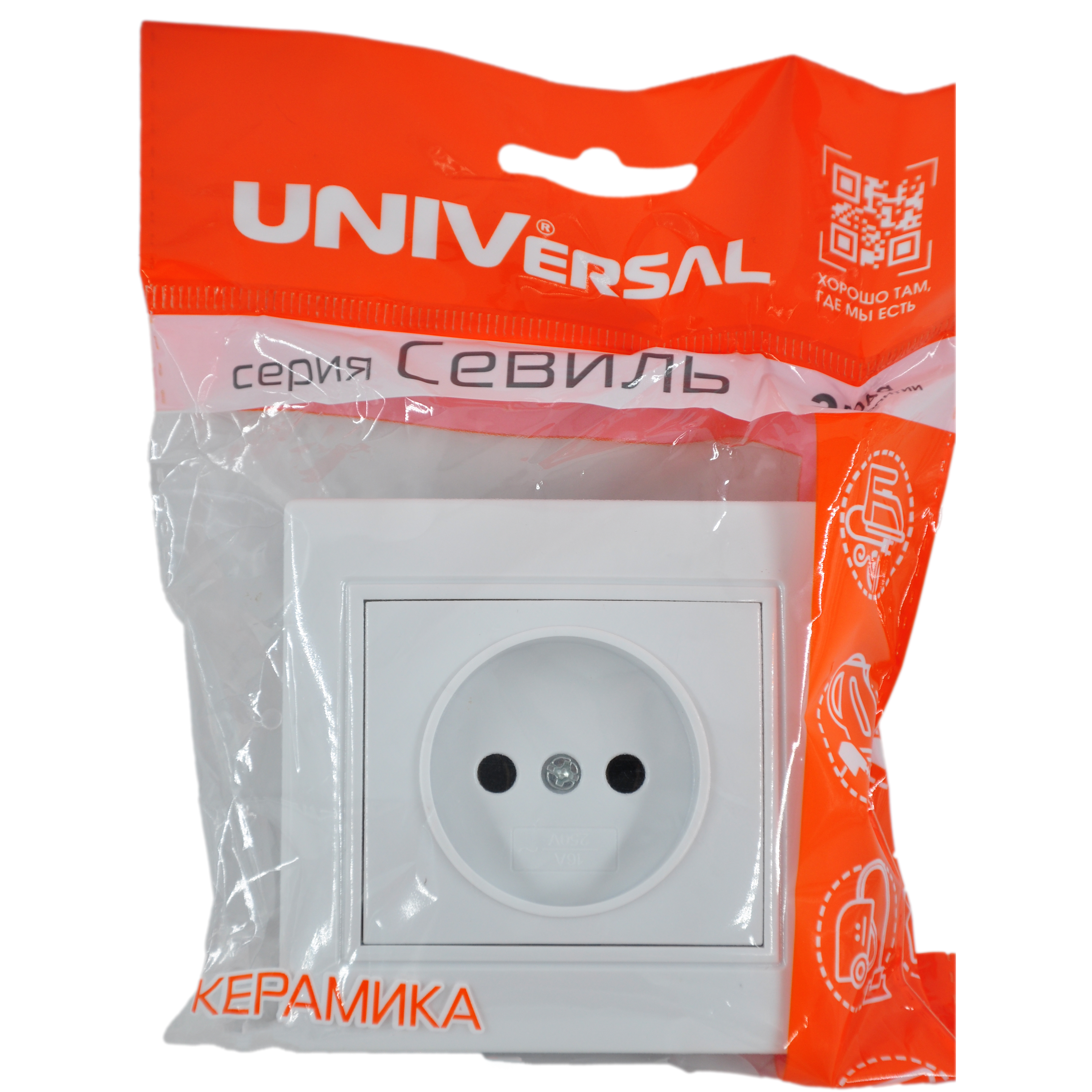 Розетка 1-м СП Севиль 16А IP20 без заземл. бел. UNIVersal С0022