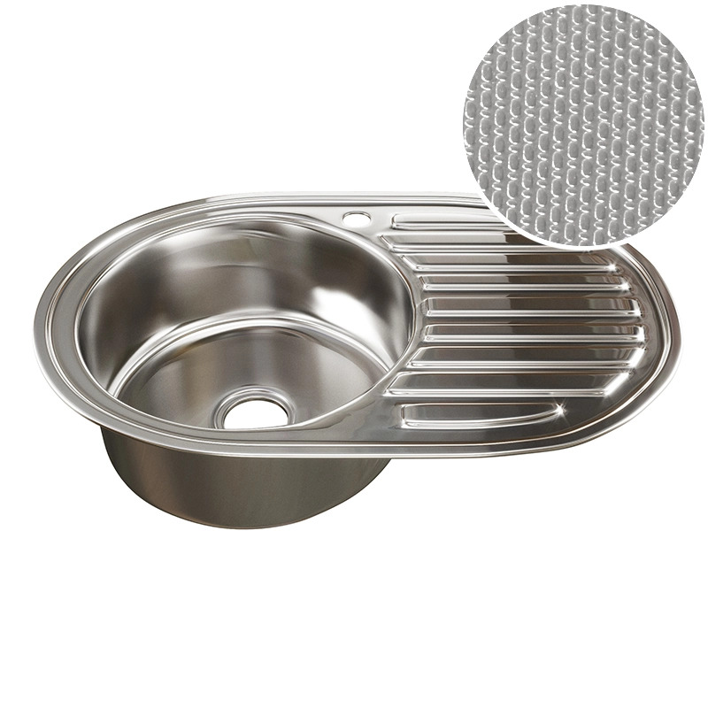 Мойка овальная MIXLINE, 77×50 см, толщина 0,8 мм, левая, выпуск 3 1/2 ", глубина 18 см, с сифоном, ДЕКОР