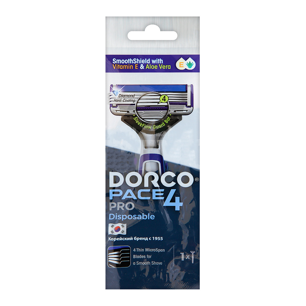 Станок для бритья Dorco PACE 4 PRO NEW, одноразовый 4 лезвия,плавающая головка,увлажняющая полоса, м
