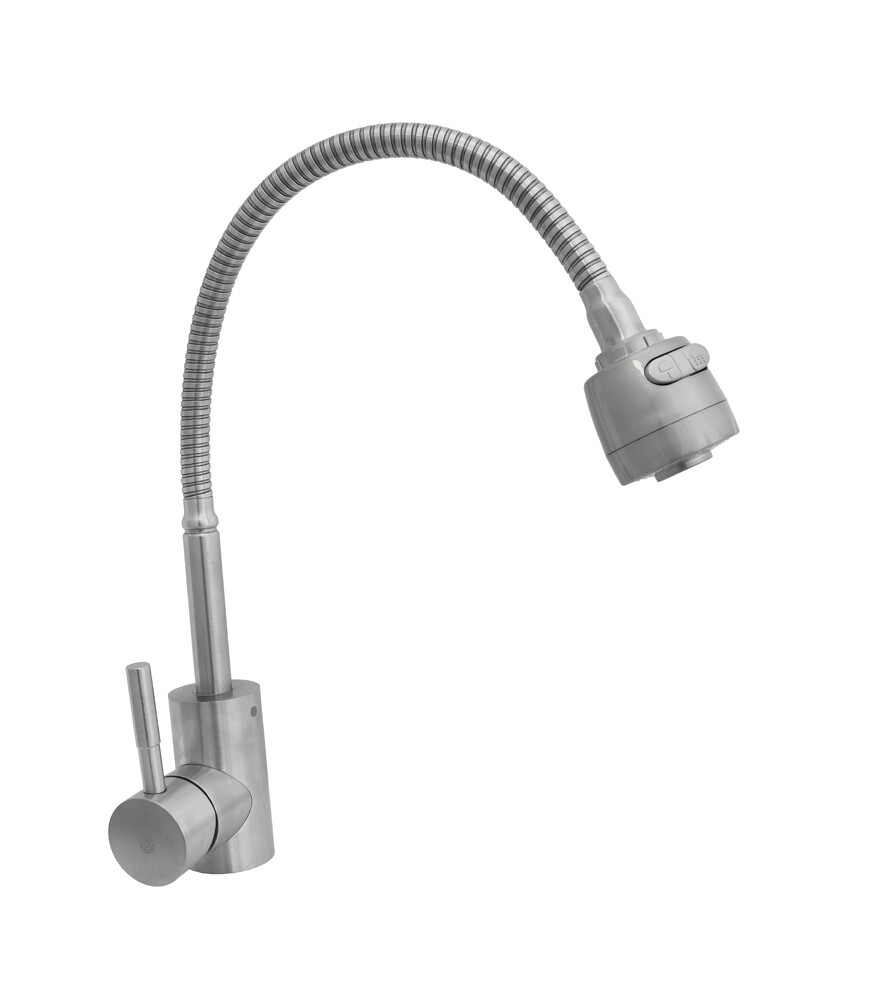Смеситель Кухня SANTREK AQUA-920 "INOX" шар d-35 нерж. с гибким изливом