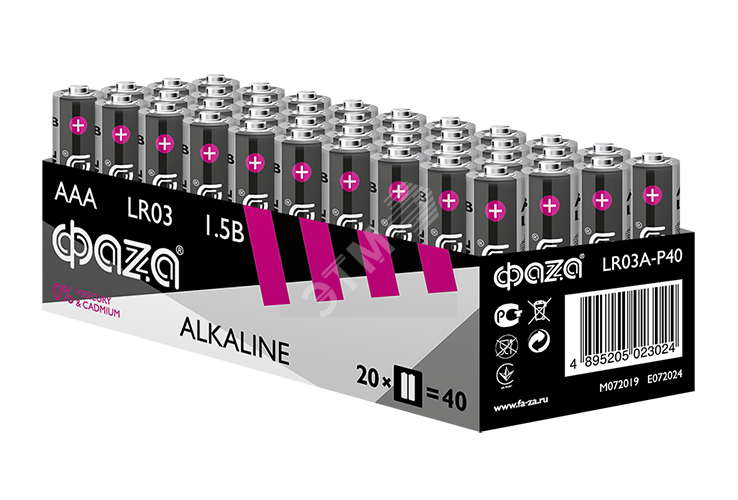 Батарейка щелочная AAA/LR03 1.5В Alkaline Pack-40, ФАZА 5023024