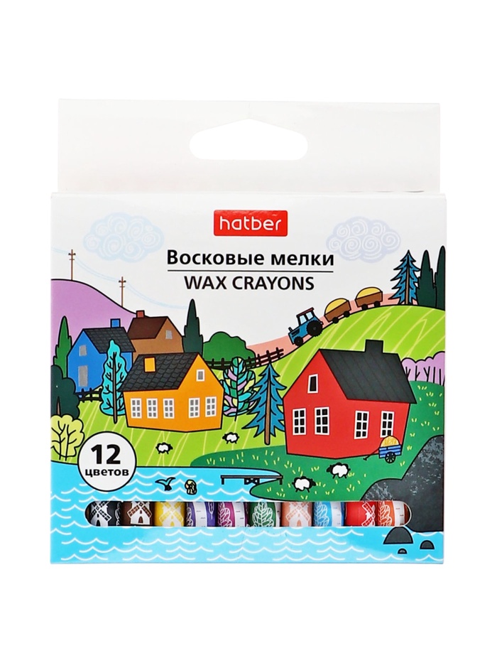 Мелки восковые 12 цветов Hatber Art Time, круглый корпус, 9 мм, картонная коробка