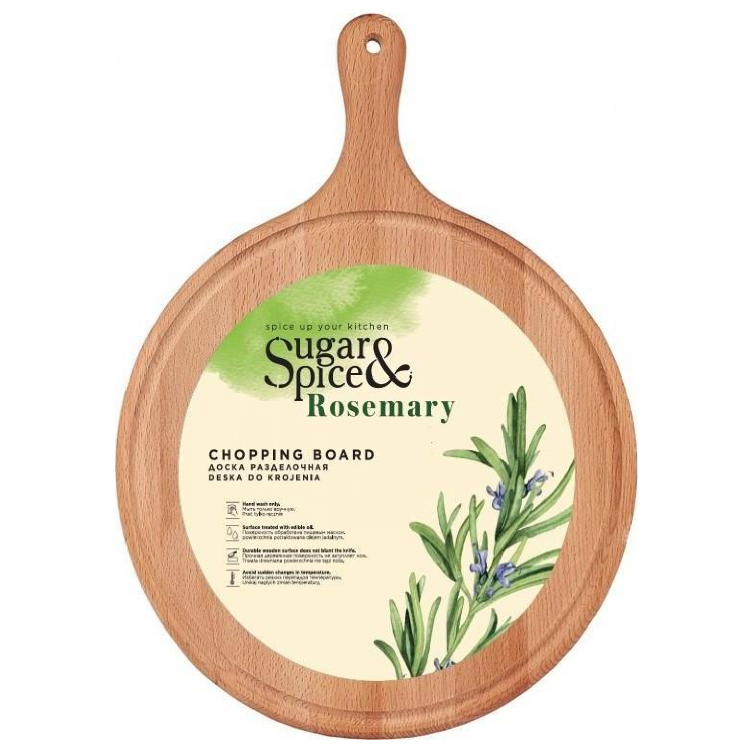 Доска разделочная Sugar&Spice Rosemary, круглая с ручкой, D 40 см, деревянная