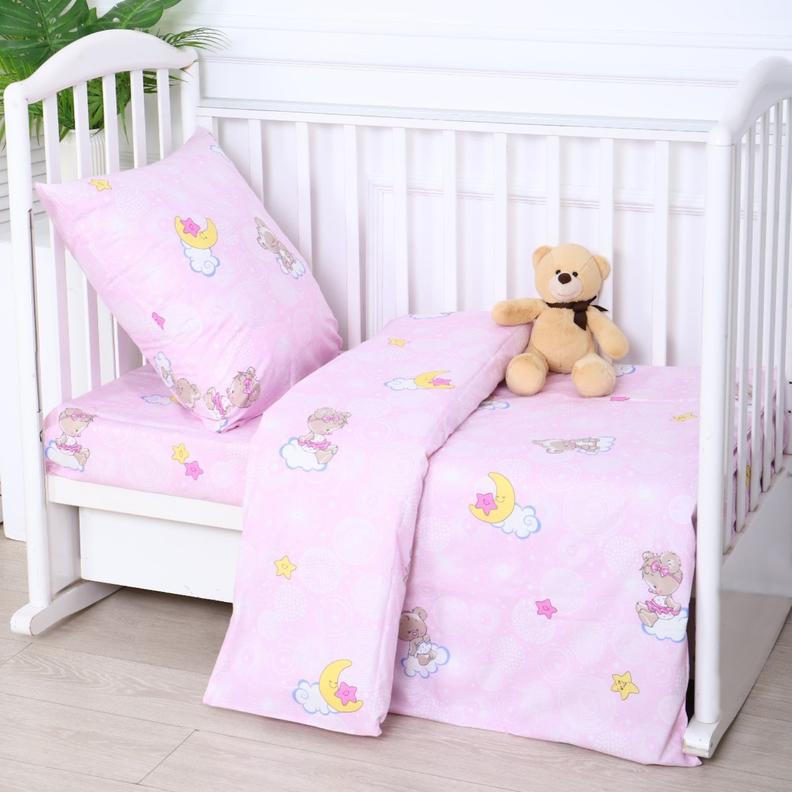 КПБ BABY Мишка на облаках розовый, бязь 142гр/м, ГОСТ, хлопок100%