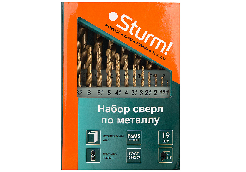 Набор сверл по металлу в МЕТАЛЛ.КЕЙСЕ,ТИТАН.ПОКР. 1.0-10mm 19шт, Sturm!