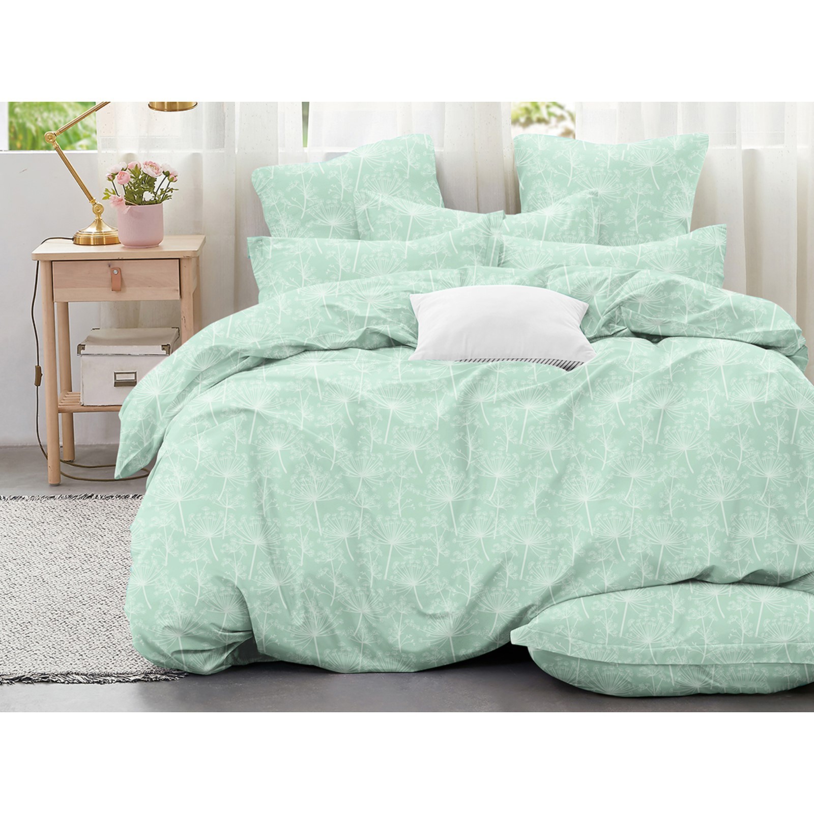 КПБ Макопоплин "Poplin Jacquard" полуторный 145*215*1 150*220*1(±5) 70*70*2(±2) (15/006-PPG, Растения