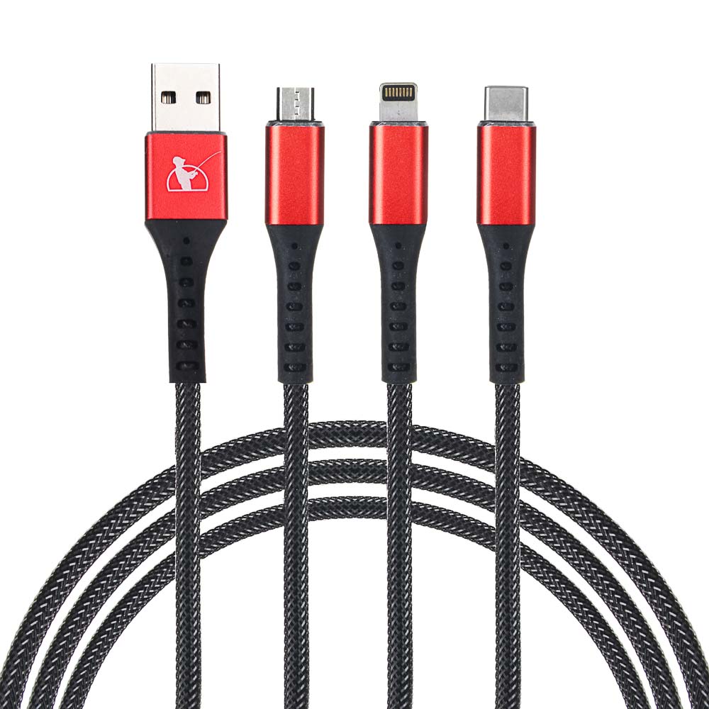 Кабель для зарядки мобильного телефона 3 в 1 FORZA, Micro-USB, Type-C, iP, 150см, 2.4А, пластик