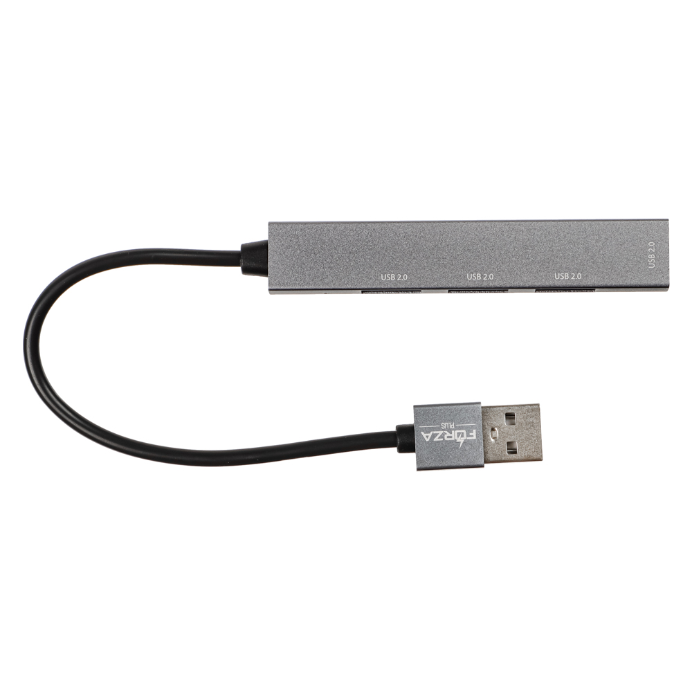 USB-хаб 4 в 1 FORZA, 4xUSB 2.0, штекер USB, корпус металлик, пластик