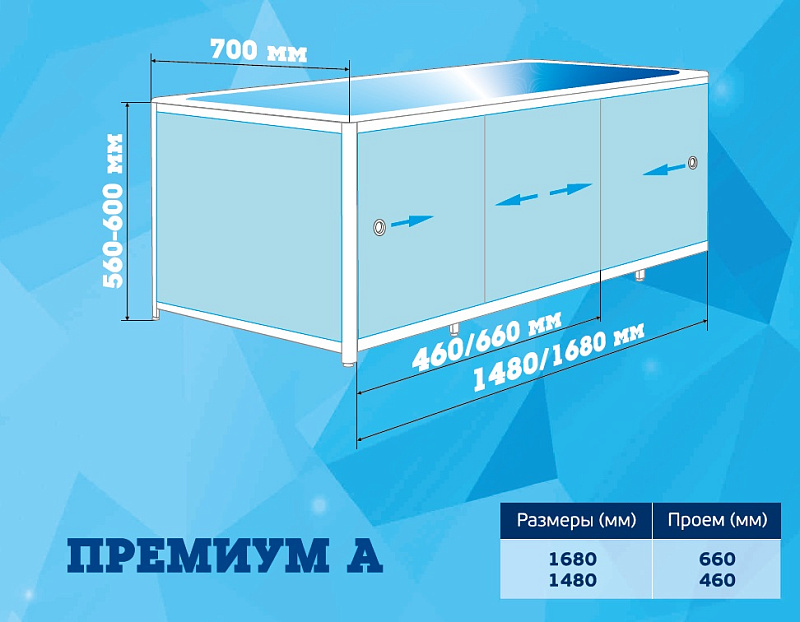 Экран п/в ПРЕМИУМ А 1.68 (Белый)/2 (подходит к акриловым ваннам)