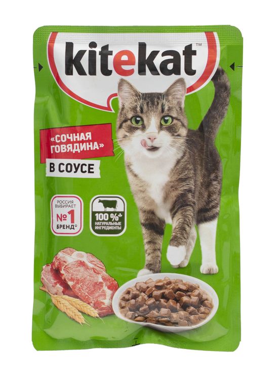 Влажный корм KiteKat для кошек, говядина в соусе, 85 г