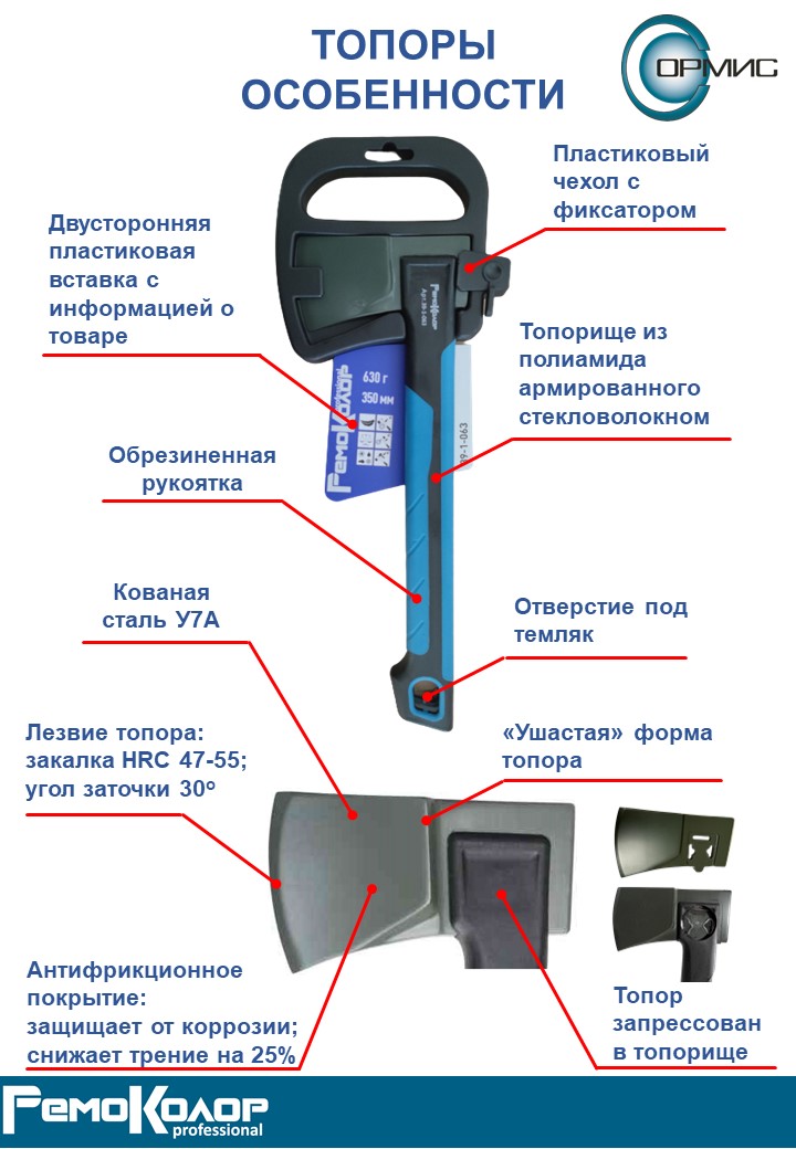 Топор-колун 1240 г, фиберглассовая рукоятка 600мм, пластиковый чехол, (шт.)