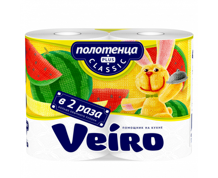 Полотенца бумаж.Veiro плюс 2рул. 2х-сл(6П22) целлюлоза 27,5м. 110 листов *15