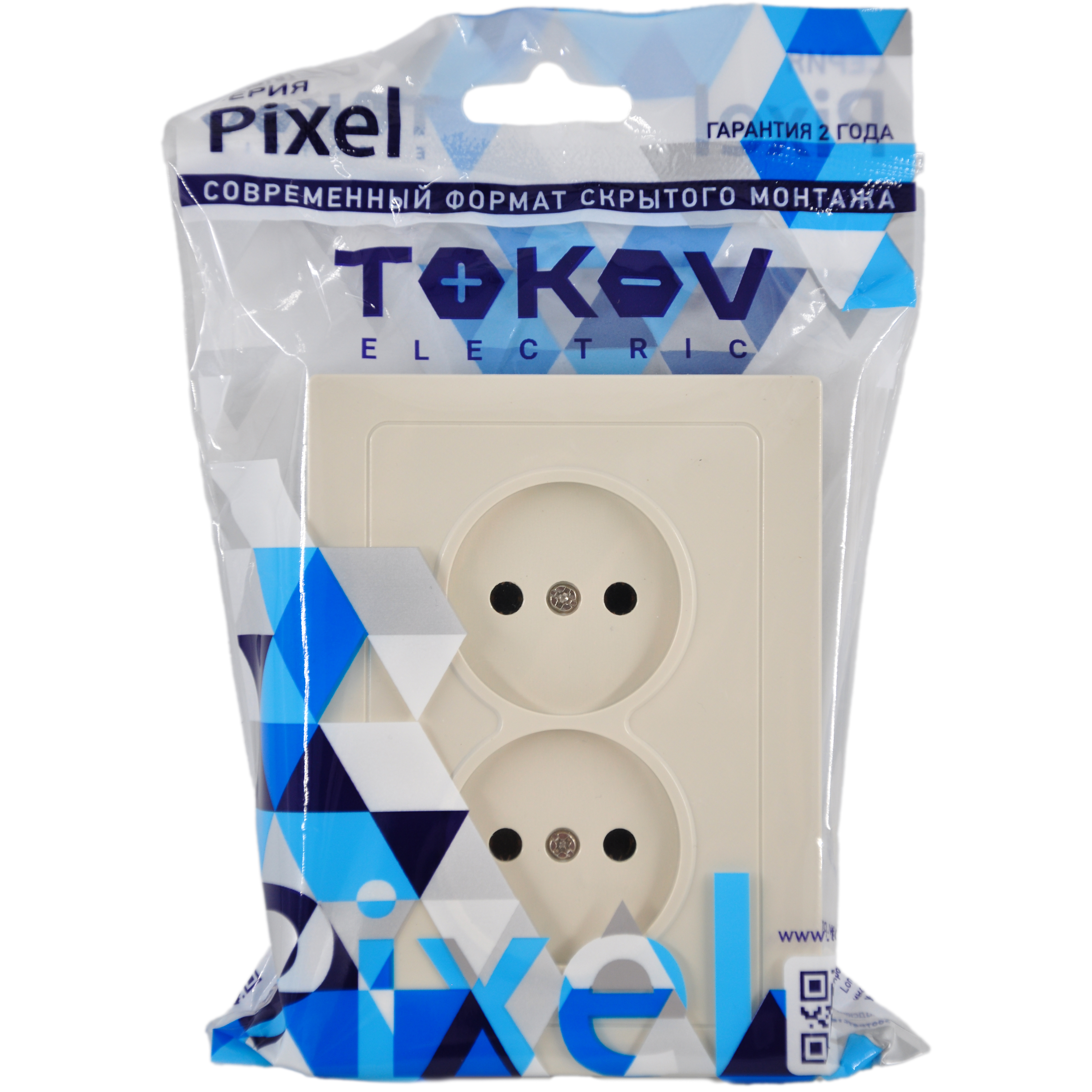 Розетка 2-м СП Pixel 16А IP20 без заземл. в сборе беж. TOKOV ELECTRIC TKE-PX-R2F-C02