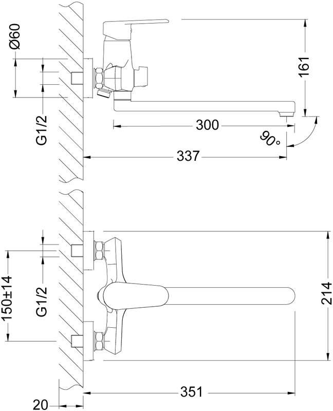 Смеситель с длинным изливом для ванны Lemark Point LM0351C