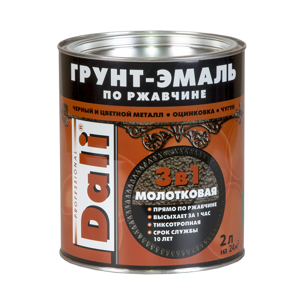Грунт-эмаль по ржавчине Dali 3 в 1 молотковая шоколадная, 2 л 