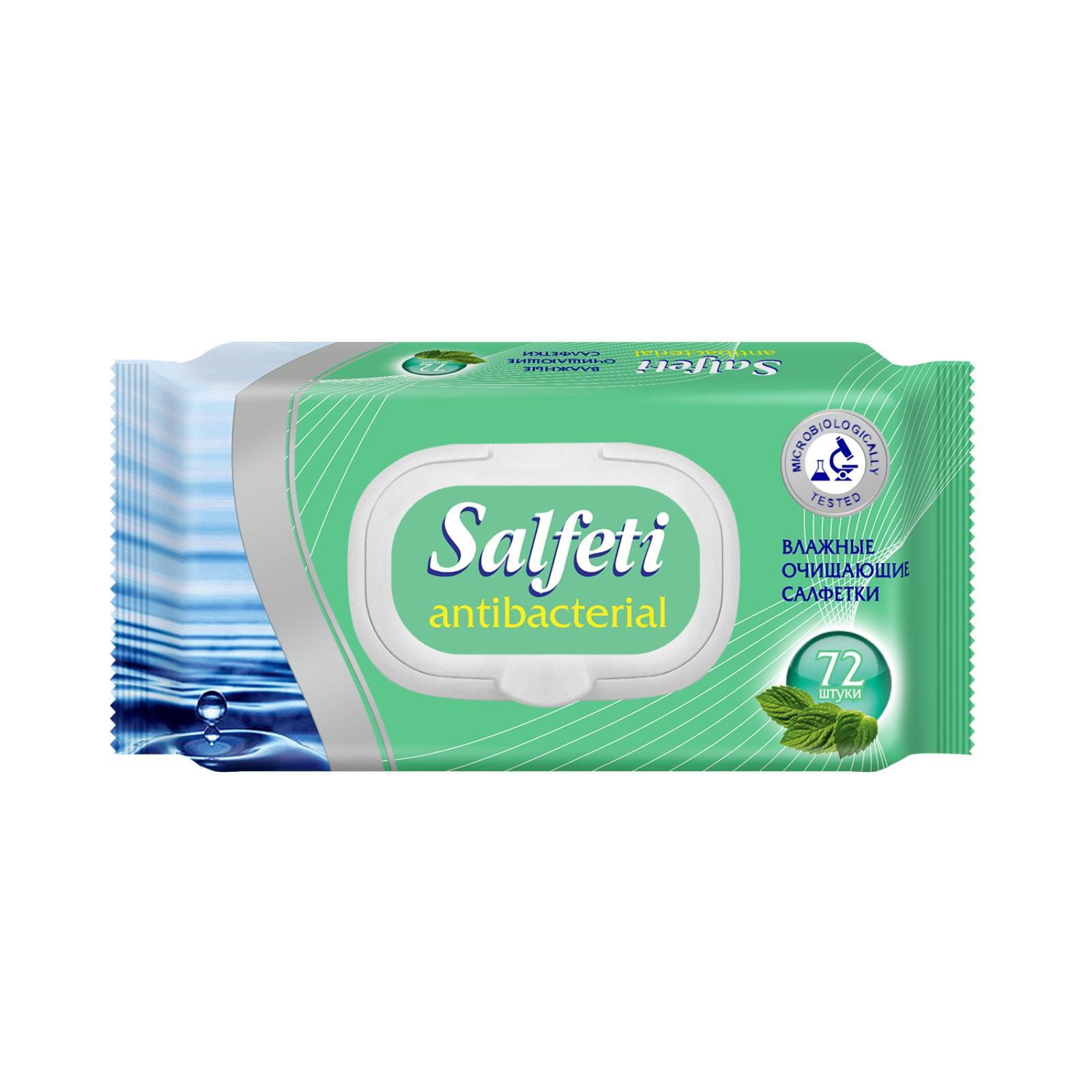 Влажные салфетки в упаковке 72 шт. Salfeti Antibacterial с клапаном 20/1