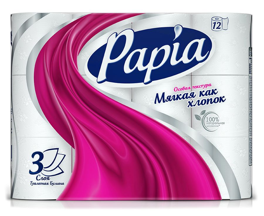 Бумага туалетная Papia 12 рул.3-х.сл Белая *7